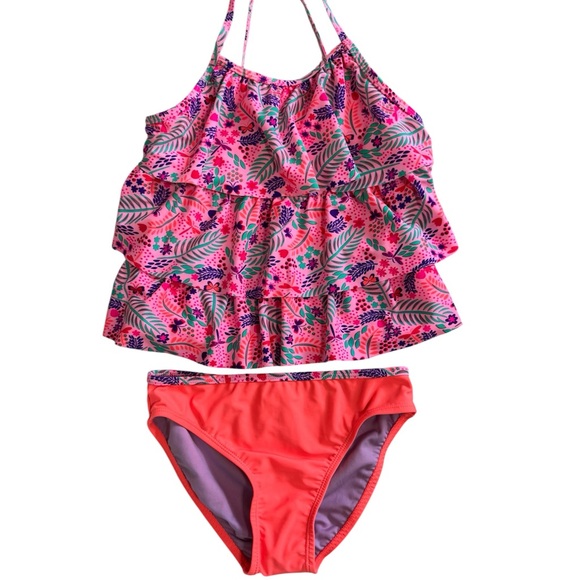 Wave Zone Girls Size 10/12 Pink Floral Kids Swim Set - Picture 1 of 4